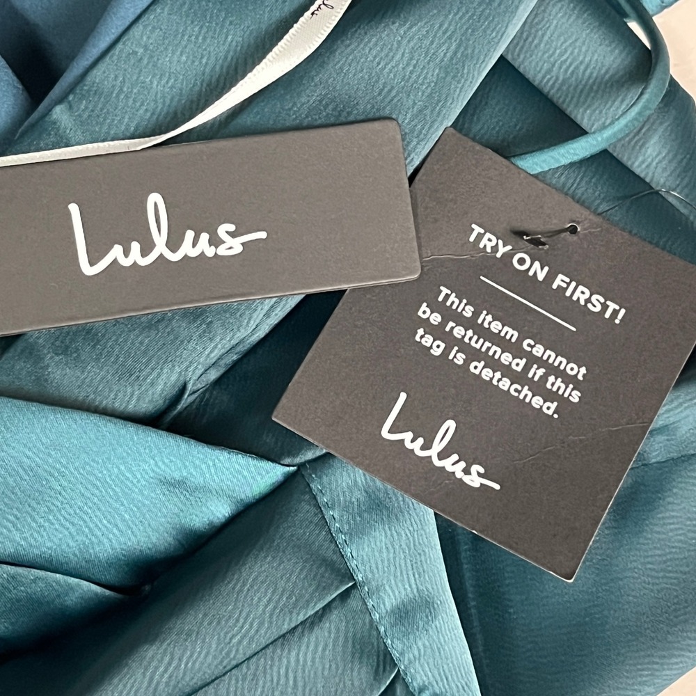 Lulus Women Quite Likely Teal Satin Wrap Dress XS Formal Cocktail Going Out HOCO - Picture 7 of 15